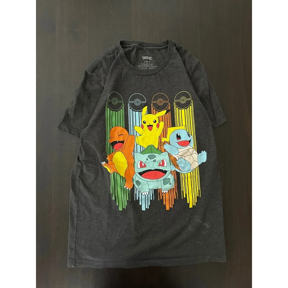 Pokemon Boys T Shirt Large Charcoal Gray Pikachu Bulbasaur Charmander Squirtle